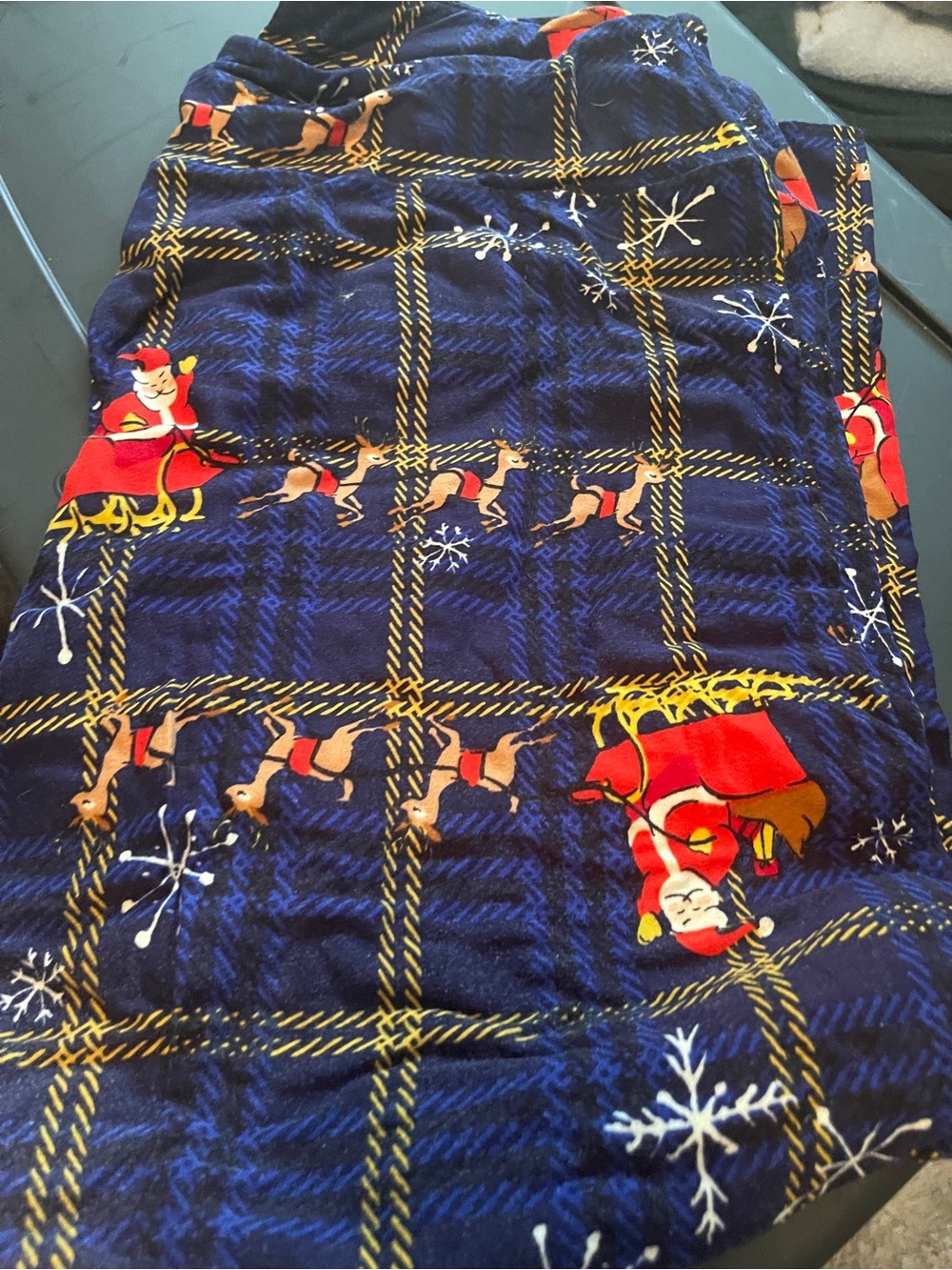Blue Plaid Holiday Santa & Reindeer Lularoe TC2 leggings